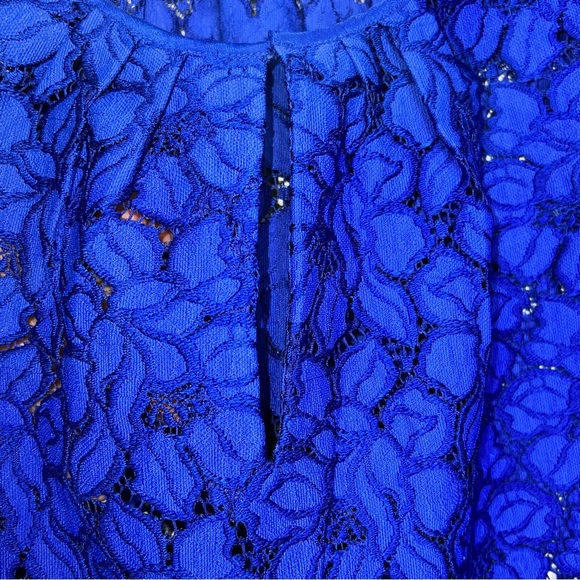 &J CREW Bright Ocean Blue Lace Keyhole Neck Cap Sleeve Top Size 00 royal blue - Picture 6 of 6